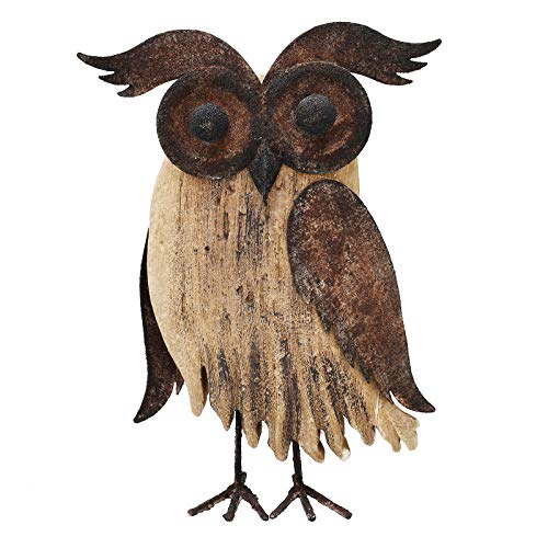 Figura decorativa búho rústico de madera con base