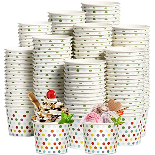 Image of Eccliy 200 Pack Paper Ice Cream Cups Bulk 5 oz Polka Dot Disposable Ice Cream Cups Colorful Small Sundae Bowls Candy Dessert Bowls for Treat Snake Frozen Yogurt Summer Wedding Birthday Party Supplies