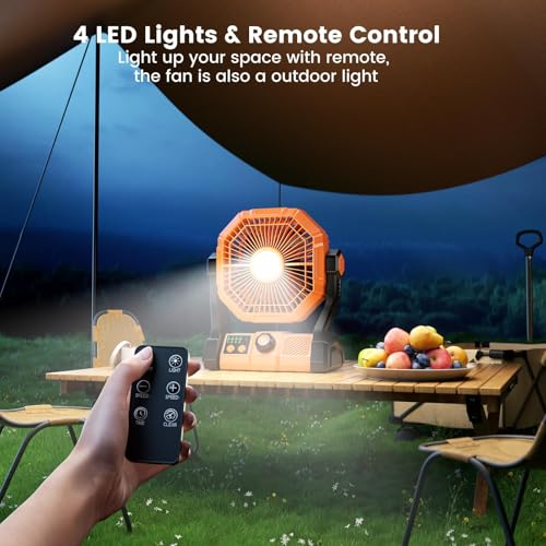 Image of coldSky Rechargeable Portable Fan for Home with LED Light & Remote Control, Battery Table Fan Big Size with 8 High Speeds Wind, Kitchen Fans for Cooking