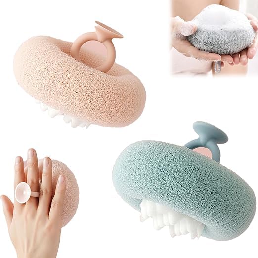 NH Fashion Hub (2Pcs) Bath Cleaning, Super Soft Deep Cleansing Shower Cleaning Scrub Plastic Shower Accessories loofah for Women Body Shower loofah Bath Ball Bath Accessories.-image-1
