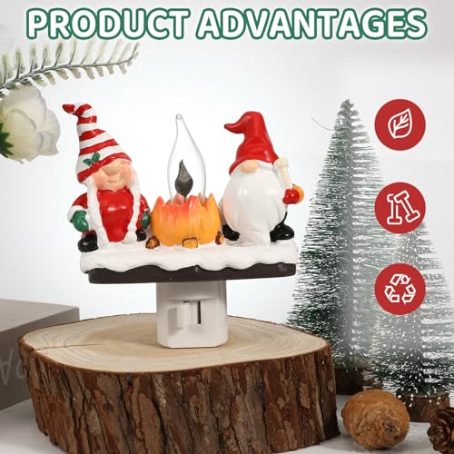 Image of Gnome Campfire Flickering Nightlight, Halloween Night Light Plug Into Wall with Switch, Christmas Gnome LED Lamp for Hallway Stair Bedroom Xmas Decor