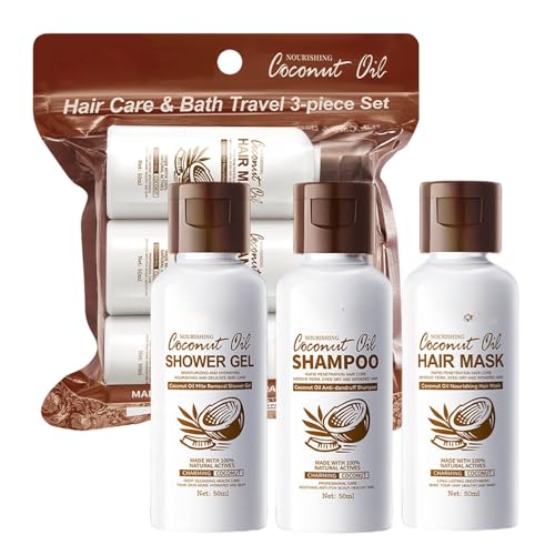 Coconut Oil Travel Size Toiletries - Shampoo And Conditioner Sets With Body Wash Gel, Mini Travel Toiletries Sets, Basic Bath Kit for Business Trips, Carry-On, Gift