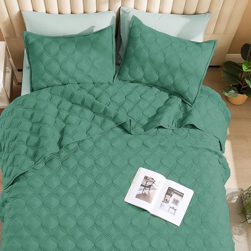 Image of Litanika Queen Quilt Bedding Set, Haze Green Summer Lightweight Soft Comforter Bedspreads & Coverlets, Boho Farmhouse Bedding Cover Bed Decor All Season, 3 Pieces (1 Quilt, 2 Pillowcases)