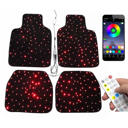 Luxury Starlight LED Car Floor Mats 4pcs Starry Star Light Floor Mats Washable Fiber Optic Lights APP/Remote Control Music Mode Sound Activated Interior Lights for Cars SUVs Trucks