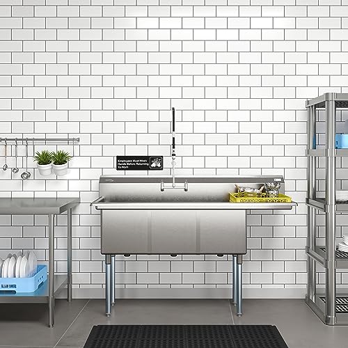 Image of KoolMore 63 in. Three Compartment 18-Gauge Stainless-Steel NSF Commercial Kitchen Sink, Bowl Size 15x15x14, with Three Basins and Pre-Drilled Faucet Holes for Restaurants and Cafes (KM-SC151514-15R3)
