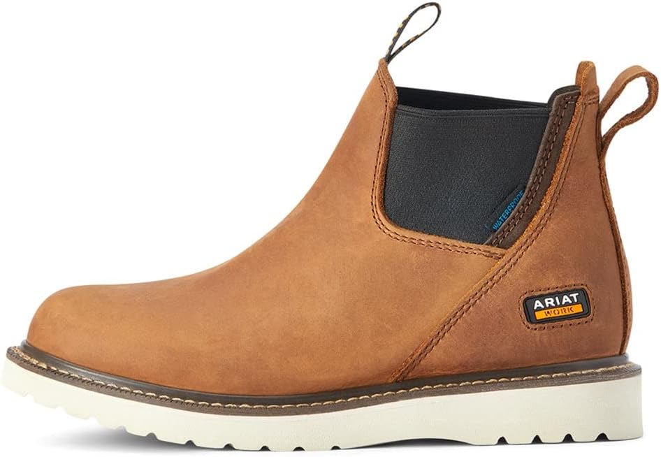 Ariat Womens Rebar Wedge Chelsea Waterproof Work Boot Aged Honey 9.5