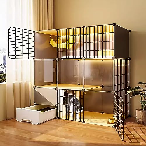 Cage chat d'intérieur pliable HJMMWT - Grand enclos métallique 109x107cm avec bac à litière