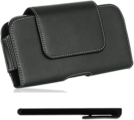 Horizontal Leather Pouch Carrying Case Holster with Belt Clip and Secure Closure Fits Samsung Galaxy S7 EDGE, GALAXY S6 EDGE PLUS, NOTE 5, NOTE 4, NOTE 3, NOTE 2+Stylus Pen - Black