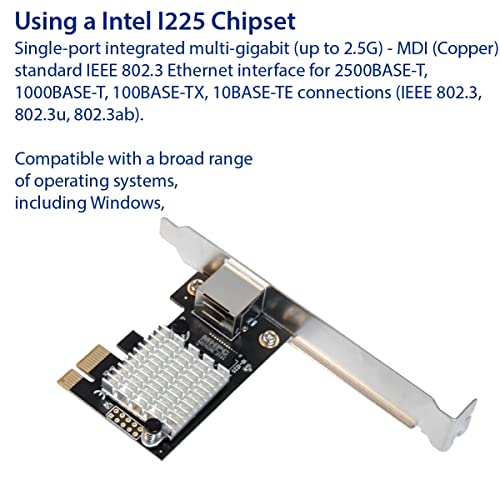 Io Crest 2.5 Gigabit Ethernet Pci Express Pci-E Network Interface Card 10/100/1000/25000 Mbps Rj45 Lan Intel I225 Chipset, Black (Sy-Pex24076) #TOP2