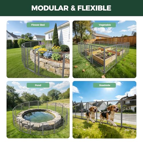 Image of FXW Garden Fence Outdoor for the Yard - 32in(H) x 54.7ft(L) Heavy Duty Metal Animal Barrier for Dog, No Dig Decorative Dog Fence, 24 Panels, Silver