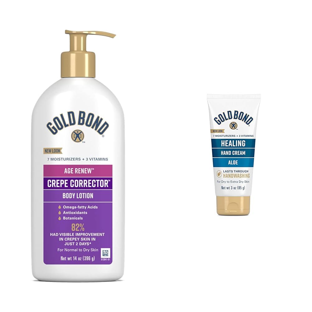 Sponsored Ad - Gold Bond Age Renew Crepe Corrector Body Lotion, Replenishing & Smoothing Formula, 14 oz. & Healing Hand Cream, 3 oz., With Aloe, Moisture That Lasts Through Handwashing
