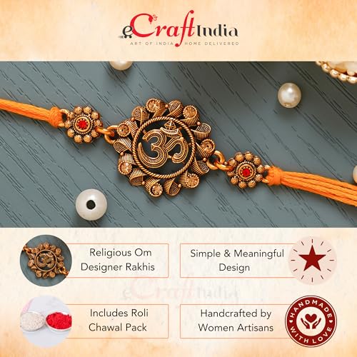 Image of eCraftIndia Bhaiya Bhabhi Designer Rakhi and Roli Chawal Pack