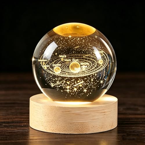 3D Solar System Crystal Ball 2.4inch Universe Gifts Decorative Ball Colorful Space Glass Laser Engraved Model Astronomy Display Sculpture Home Decor Crafts for Physics Enthusiasts Collectors Friends