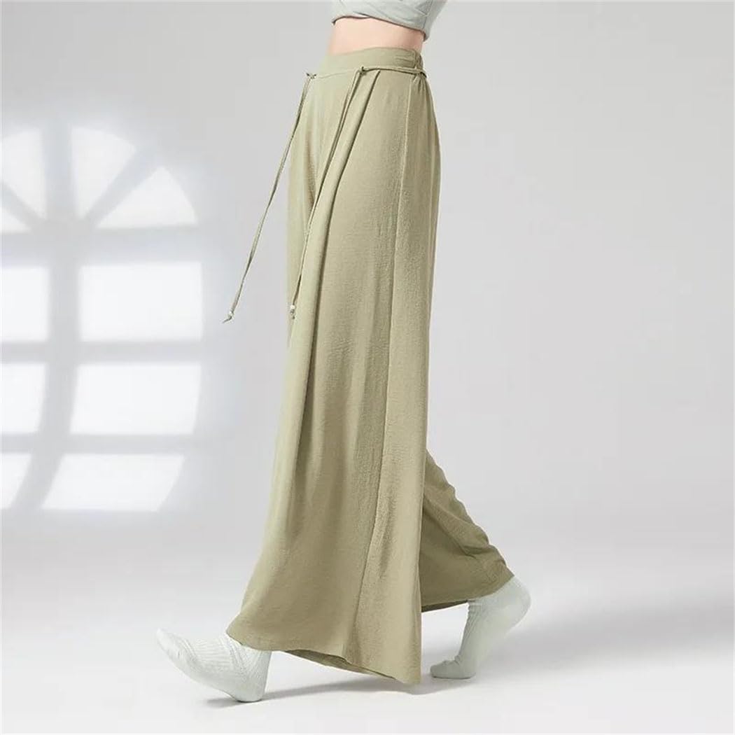 Women Loose Wed Leg Trousers Flowy Dance Pants Chinese Folk National Dancer Practice Wear Lace Up Pant