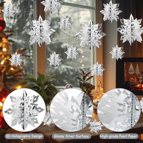 Image of Snowflake Decorations, Paper Christmas Hanging Decor Indoor, Silver, 36-Pc
