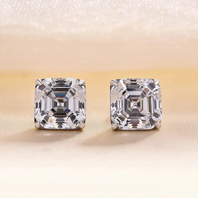 Princess Cut Square Clear Cubic Zirconia Stud Earring Sparkling CZ Diamond 925 Sterling Silver Hypoallergenic Simulated Diamond Stud Earrings for Women/Men 10MM - Image 6