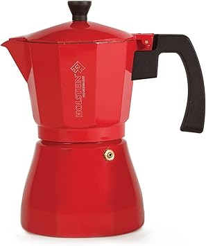 Holstein Housewares - 6 Cup Aluminum Stovetop Espresso Maker and Moka Pot - Great Tasting Traditional Espresso Coffee, Italian and Cuban Cafe Brewing in Minutes, Red
