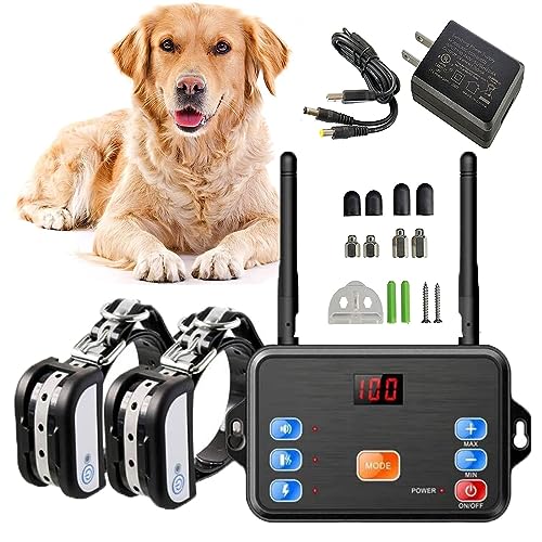 SXDDHZX Dog Wireless Fence & Training Collar 2 in 1, Pet Boundary Containment System, Waterproof Receiver, Beep & Shock/Vibrate/Shock Dog Collar, Adjustable Range, Harmless for All Dogs,for2dogs