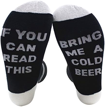 Uwback Unisex Socks IF You Can Read This PLEASE Bring Me A Glass of Wine Bear Coffee Knitting Word Socks Black White(beer)