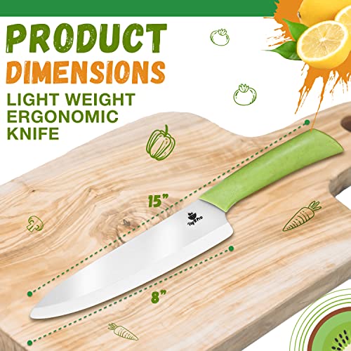 Vegitpro 8" Ceramic Vegetable Knife + Vegetable Cutting Knives + Ceramic Chopping Knife + Ceramic Knife Green + Lettuce Knife + Blade Covers Included #TOP4