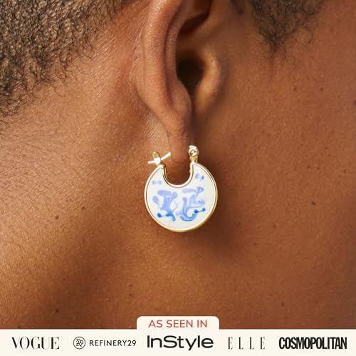 Ana Luisa Hana Marble Blue Enamel Gold Earrings for Women - Dainty 14K Gold Plated Hand-Painted Enamel Hoops - Water-Resistant Tarnish-Free, Artistic Lightweight Design, Secure Fit, Blue Marble Finish2