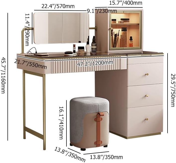 Diagram showing vanity dimensions