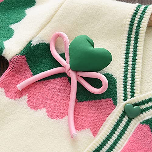 Toddler Cardigan Toddler Girls Winter Love Prints Sweater Long Sleeve Warm Knitted Pullover Knitwear (White, 4-5 Years)3