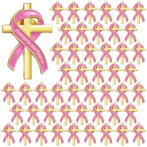 Image of Misdary Funeral Favors for Guests Funeral Memorial Pin Cross Ribbons Forever in Our Hearts Lapel Brooch Pin for Religious Christian Celebration of Life Mourning Remembrance Day