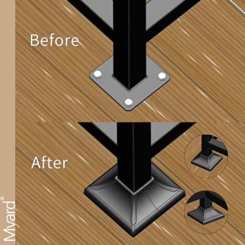 Myard Interlocking Post Cover Skirt Shoe for 2x2 Inch Post with 4.5x4.5 Inches Base Mounting Plate - Fast Install on Feet of Porch, Stair Handrail, Railing, Fence (1-Pack, Black)