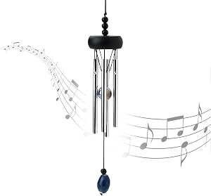 10.6'' Aluminium Mini Wind Chimes with 4 Rods, Memorial Wind Chimes for Outside Small Gifts Deep Tone Unique Garden Patio Hanging Home Decor Black
