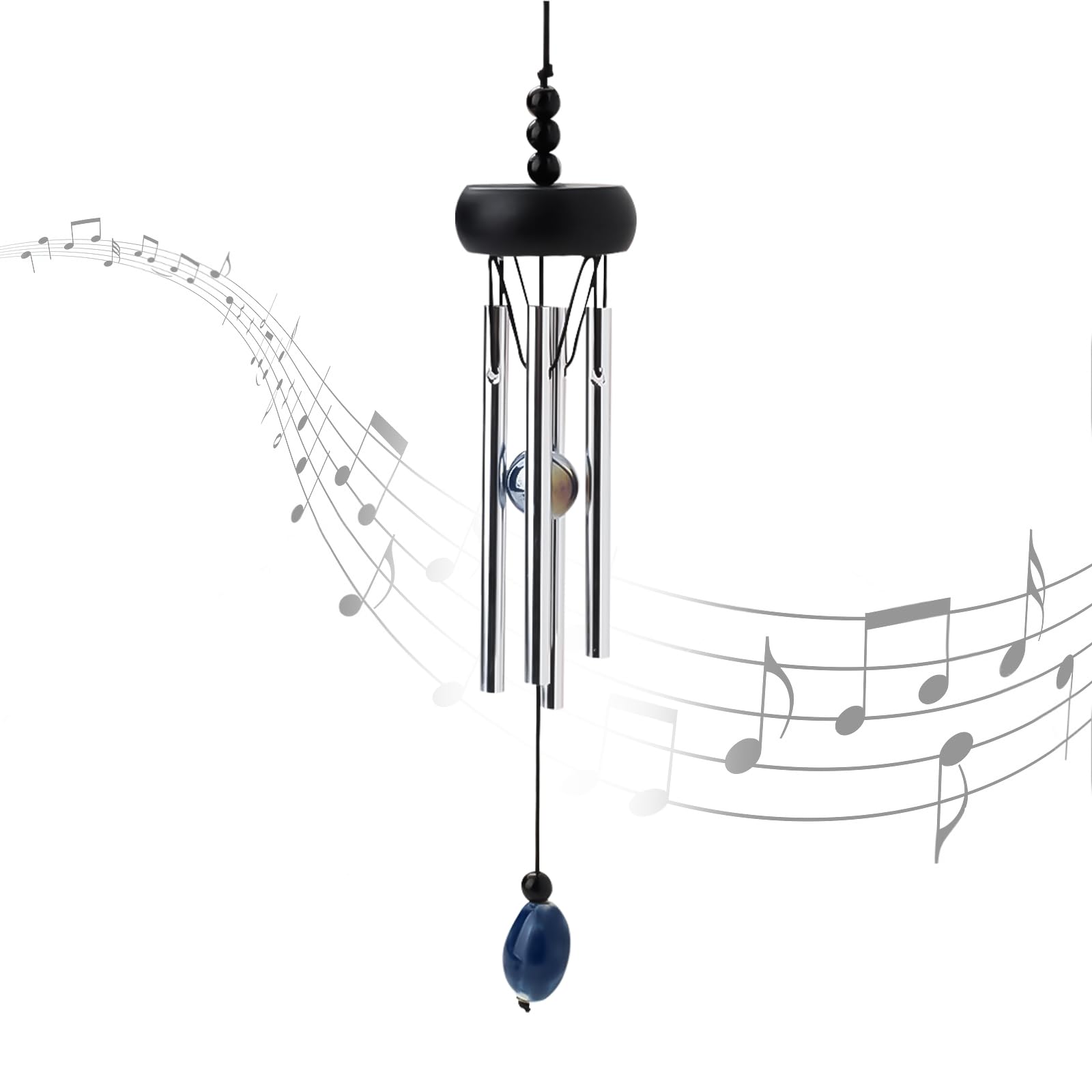 Carillon éolien en aluminium noir de 27,6 cm avec 4 tubes pour jardin
