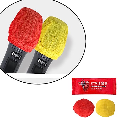 Eterspr 200 Stück Einweg Mikrofon Abdeckungen, Vliesstoff Karaoke-Mikrofonabdeckung, für Karaoke, Bühnenshow und Andere Szenen(Gelb und Rot)