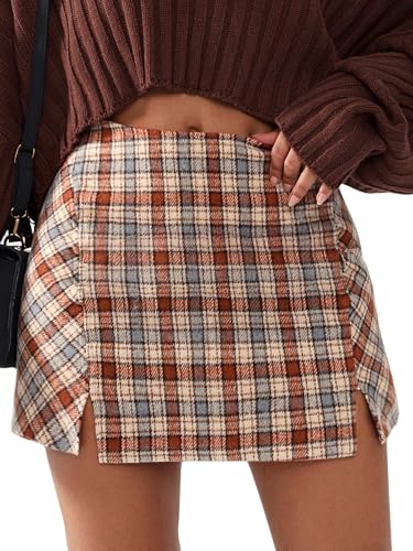 EXLURA Women's Fashion Faux Wool Mini Skirt High Waisted Y2K Tren...