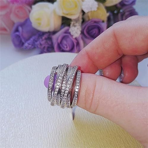 AZQ 925 Sterling Silver Shiny Half Full Diamond Ring Multilayer winding Cubic Zirconia Anniversary Rings CZ Diamond Multi Row Ring Eternity Engagement Wedding Band Ring for women (US Code 9)4