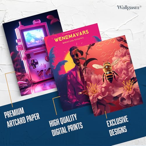 Image of Wallgasm Retro Synth Aesthetic Poster Set - 54 Mini Posters, 4 x 6 Inches for Bedroom, Living Room & Office Decor