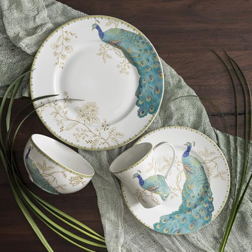 Peacock Garden 16-Piece Casual Blue Porcelain Dinnerware Set (Service for 4)