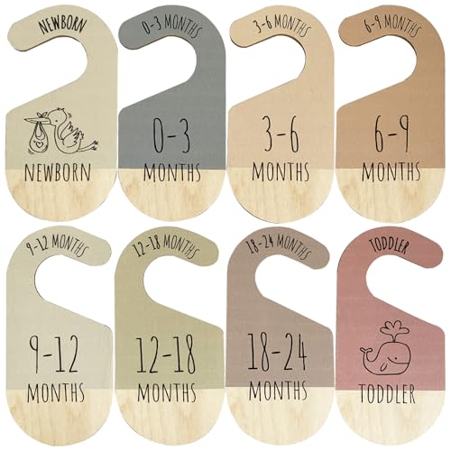Image of WUXTANGZ Baby Closet Dividers, Hanging Wooden Double-Sided Nursery Decor Closet Dividers for Baby Clothes, Baby Clothes Dividers for Newborn to 24 Months Size Clothes