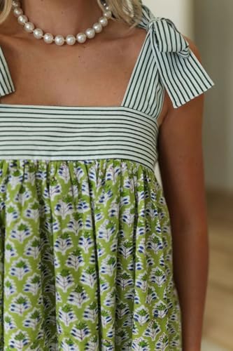 Womens Boho Floral Mini Dress Summer Cottagecore Striped Flowy Smocked Spaghetti Strap Coquette Vacation Sundresses2