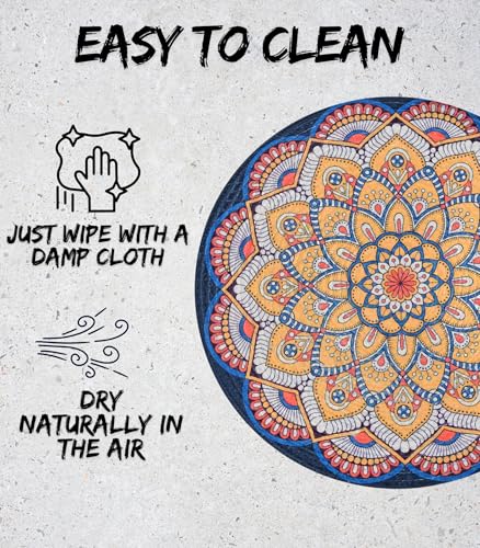 Image of LaVichitra Cotton Table Placemat | Dining Table Mat | Bed Side Table Mat | Cotton Round Shape Placemats | Washable PlaceMat for Shelves & Plant Pots - Pack of 4, Mandala Art