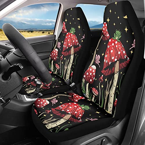 Fuibeng Frog Mushroom Car Seat Cover Set 2 Piece Set Moon Stars Butterfly Mushroom Auto Seat Covers Only Front Universal Vehicle Bucket Seats Cushion Protection Accessory For Women Men #TOP2