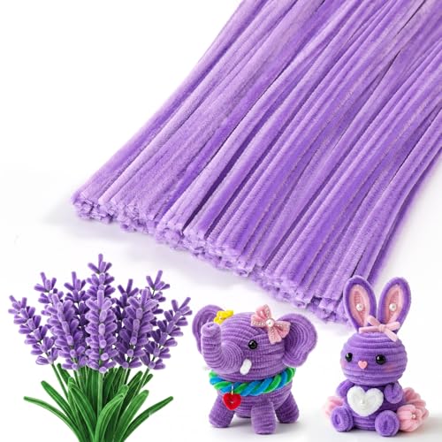 Caydo 100PCS Pipe Cleaners for Flowers Making Taro Purple Chenille Stems Bulk for Kids Creative DIY Craft Projects and Home Decorations (12 Inch x 6 mm)