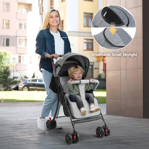 Travel Baby Stroller One Hand Folding, Lightweight Infant Pushchair 4.2kg, Adjustable Backrest Toddler Stroller Compact Foldable Baby Pram Canopy Storage Basket Cup Holder 10kg (Grey) - Image 5