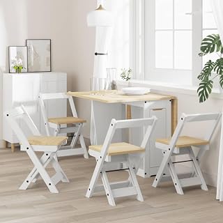 Sillas de comedor plegables 4 uds. Corona blancas de madera de pino, sillas plegables, sillas de cervecería de madera plegable para camping, invitados, casa, catering