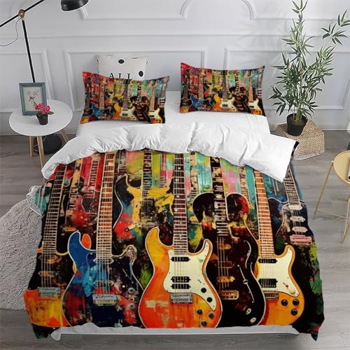 Guitare housse de couette microfibre lit double avec couvre-lit imprimé