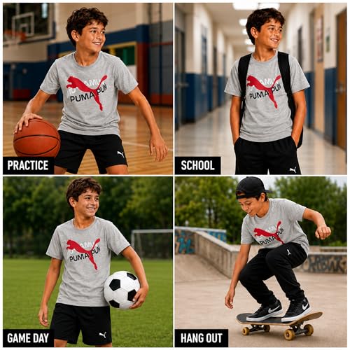 Image of PUMA Boys T-Shirts Athletic Crewneck Short Sleeve Tees (Sizes S-XL) | Soft Breathable Cotton Blend, Comfortable Casual Fit, Great for School, Play & Everyday Wear
