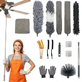 15 PCS Feather Dusters for Cleaning, Microfiber Duster with Extension Pole 100in, Extendable Duster for High Ceilings, Ceiling Fans, Baseboards, Blinds, Car Interior - Washable Reusable Dusting Tools