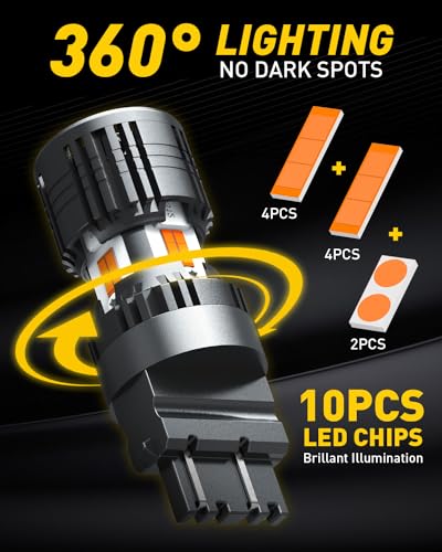 Image of AUXITO CANBUS 3157 LED Bulbs Amber Yellow with Built-in Resistor 3156 3457A 4057 4157 Anti Hyper Flash Error Free Front Rear Turn Signal Lights and Blinker Maker DRL Parking Lights, Pack of 2