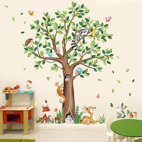 Decalmile Woodland Animals Tree Wall Stickers Cover