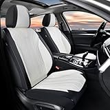 FLORICH Funda impermeable para asiento delantero de coche, de piel sintética, cojín de asiento delantero, accesorios de ajuste universal para la mayoría de coches, SUV, camiones, negro y blanco