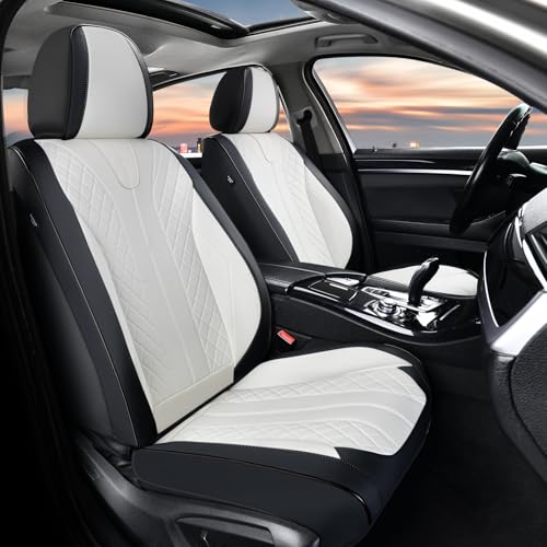 Image of FLORICH Waterproof Front Car Seat Cover Faux Leather Automotive Seat Cover Front Car Seat Cushion Car Seat Protector Accessories Universal Fit for Most Cars SUV Trucks, Black&White